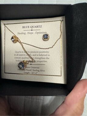 Gold-Plated Blue Quartz Necklace and Stud Earrings Set